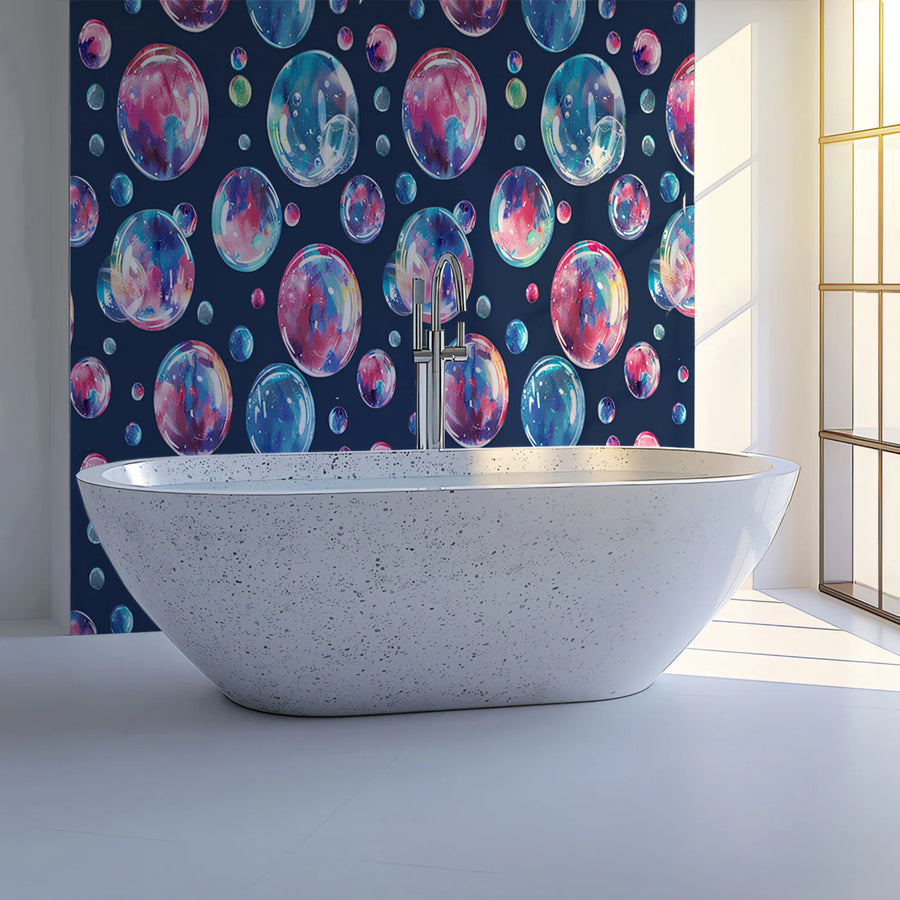 Watercolor Bubble Pattern Mural Wallpaper — Whimsical Navy Design Mural Wallpaper