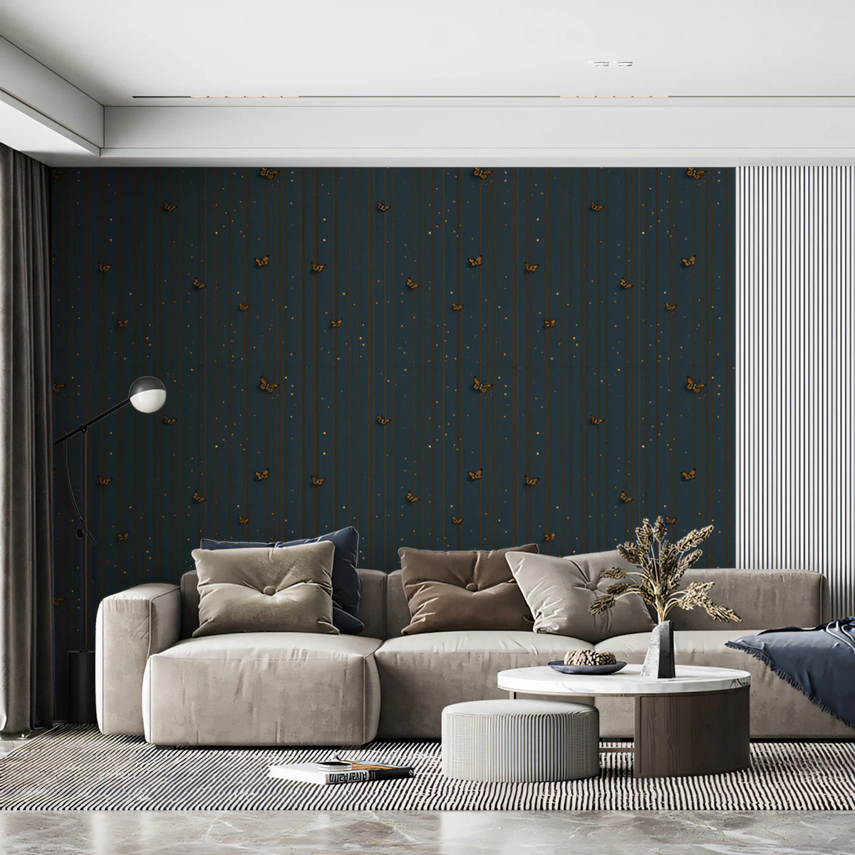 Minimalist Butterfly Mural Wallpaper — Dusty Blue and Gold Mural Wallpaper - pure wallpaper artwork