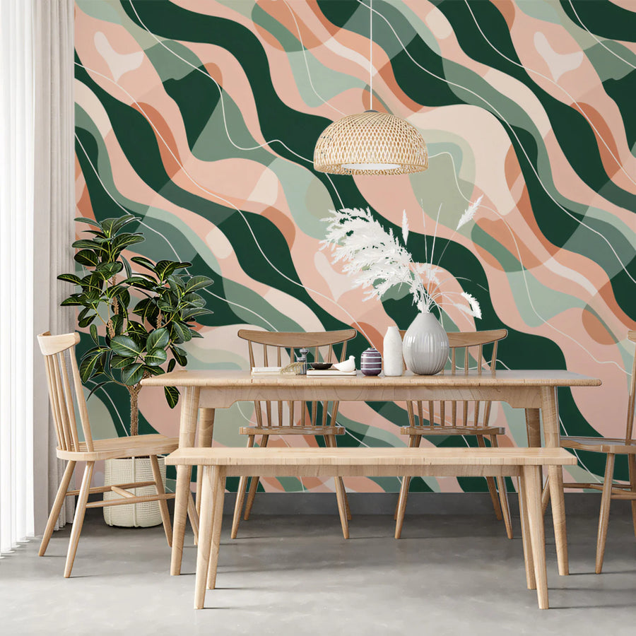 Abstract Wave Organic Mural Wallpaper — Fluid Modern Pattern Mural Wallpaper