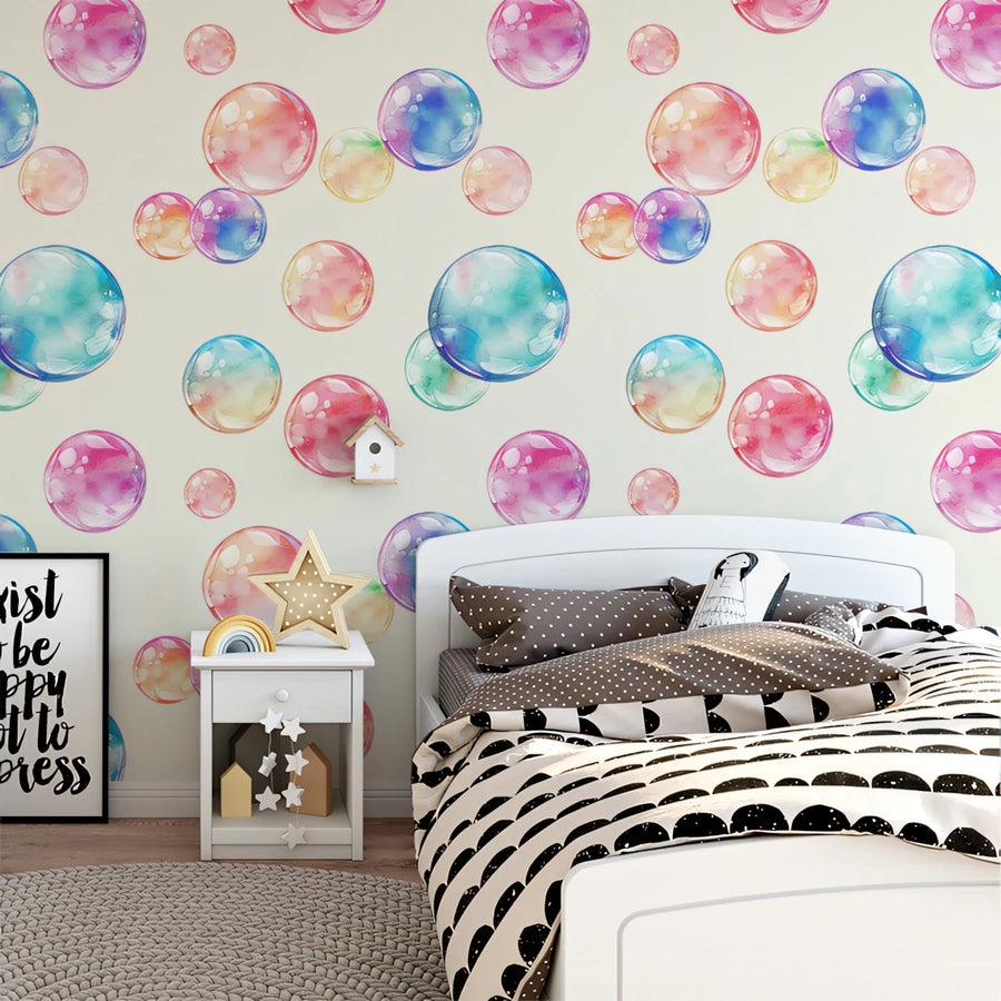 Watercolor Bubbles Mural Wallpaper — Soft Pastel Art Mural Wallpaper