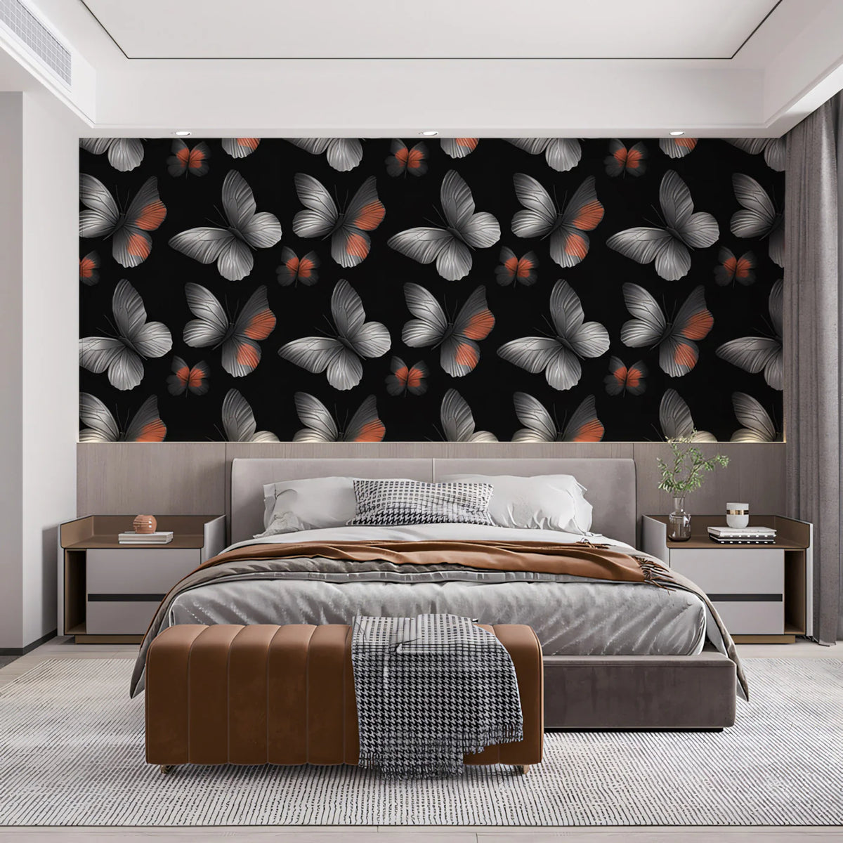 Monochrome Butterfly Mural Wallpaper — Dramatic Graphic Design Mural Wallpaper - pure wallpaper artwork