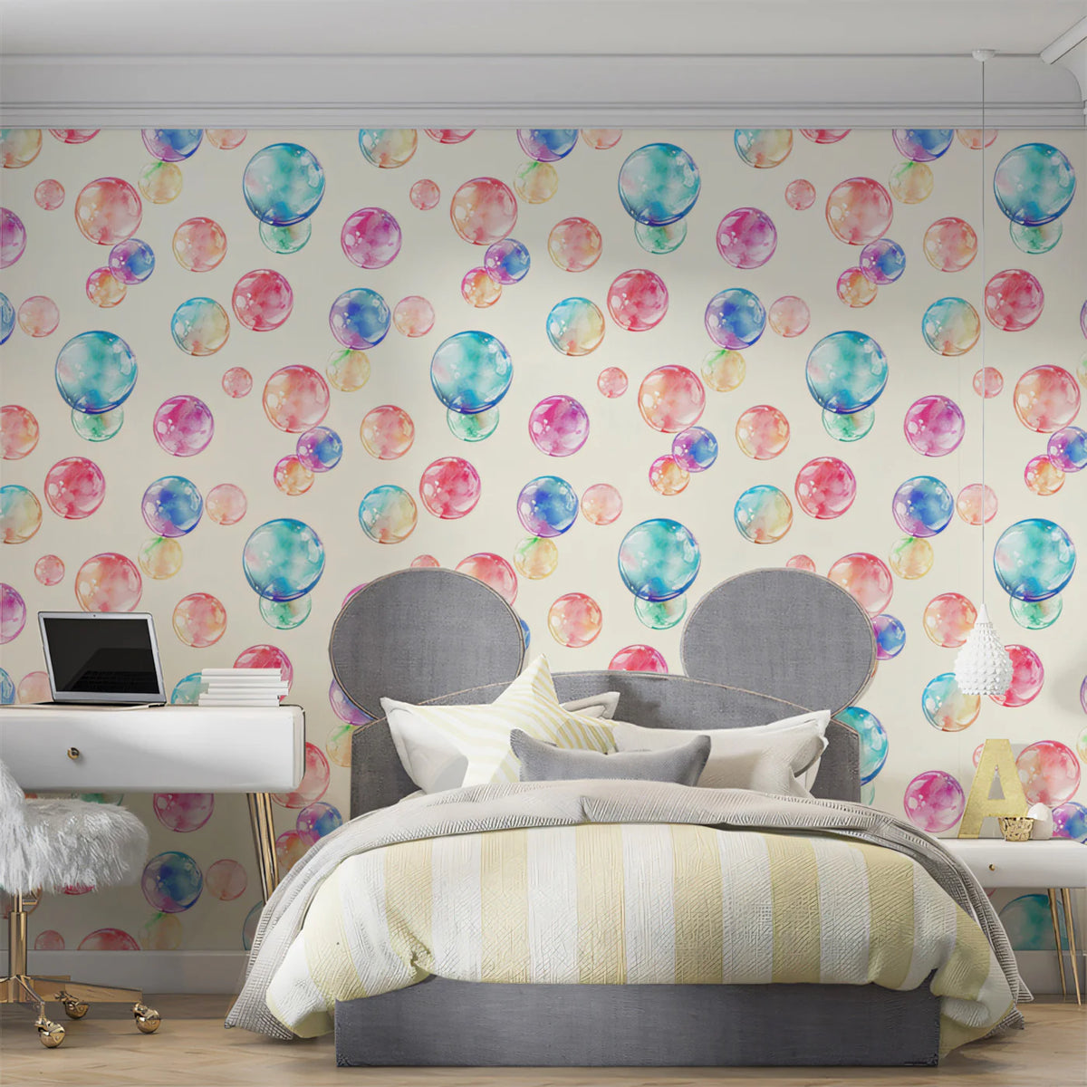 Floating Watercolor Bubbles Mural Wallpaper — Soft Pastel Art Mural Wallpaper - pure wallpaper artwork
