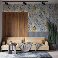 Watercolor Wildflower Mural Wallpaper — Blue and Ochre Floral Mural Wallpaper - pure wallpaper artwork