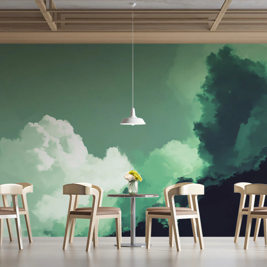 Ethereal Green Cloudscape Mural Wallpaper — Impressionist Style Mural Wallpaper