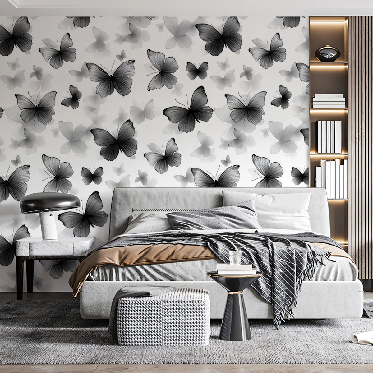 Monochrome Butterfly Flight Mural Wallpaper — Modern Minimalist Mural Wallpaper - pure wallpaper artwork