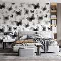 Monochrome Butterfly Flight Mural Wallpaper — Modern Minimalist Mural Wallpaper - pure wallpaper artwork