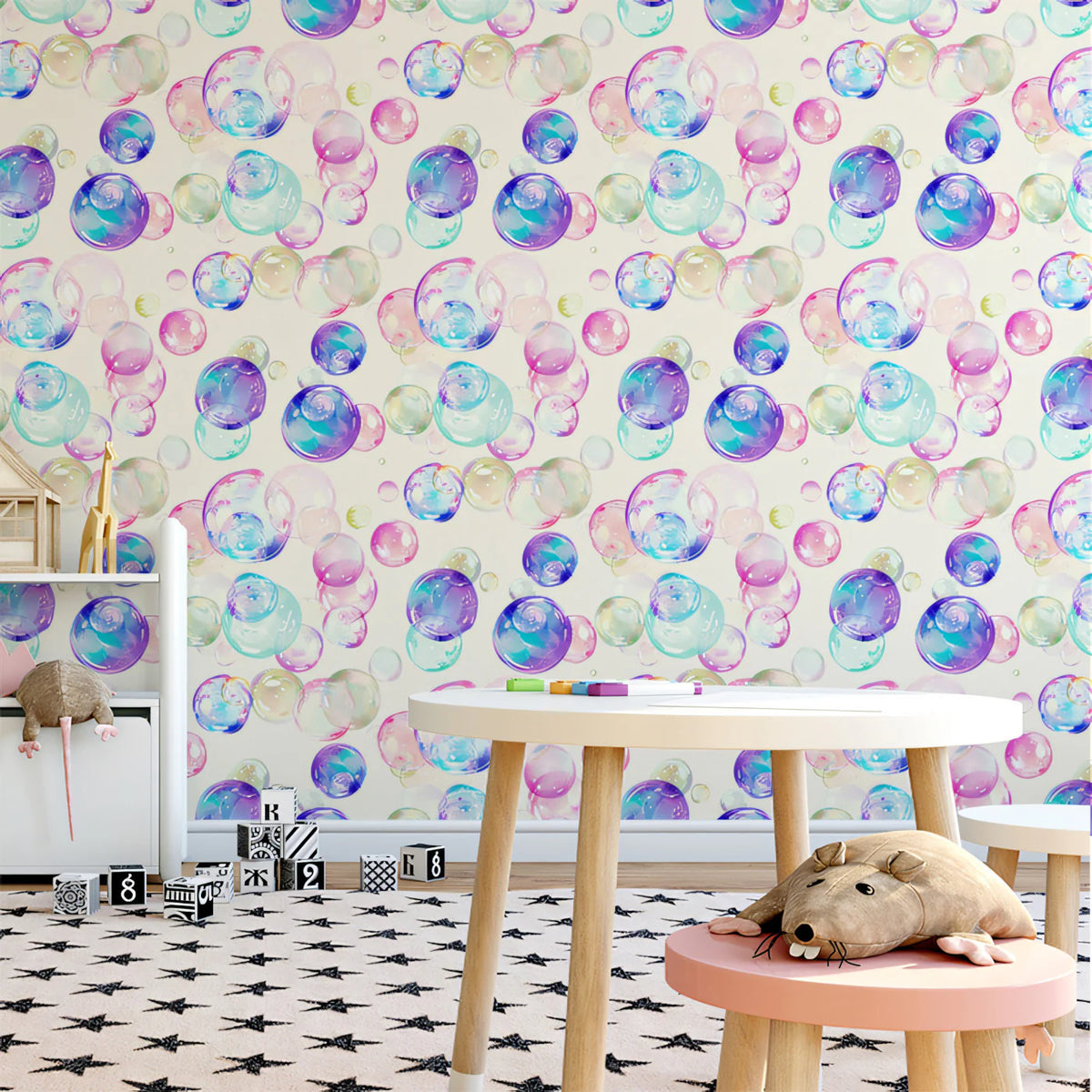 Floating Bubbles Mural Wallpaper — Soft Pastel Art Mural Wallpaper - pure wallpaper artwork