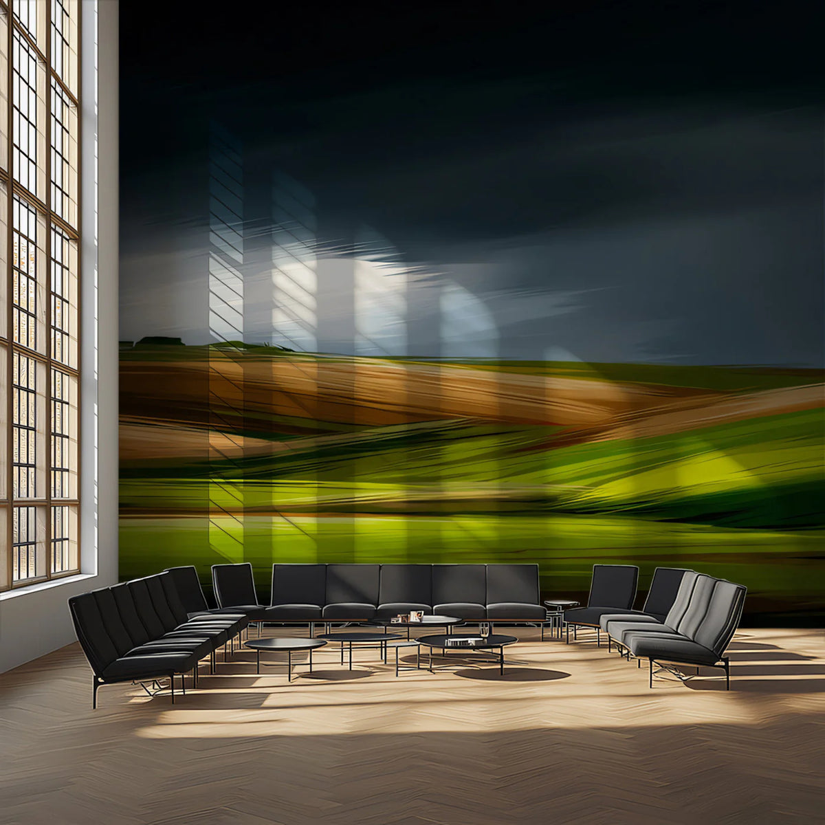 Impressionist Rolling Hills Mural Wallpaper — Moody Landscape Mural Wallpaper - pure wallpaper artwork