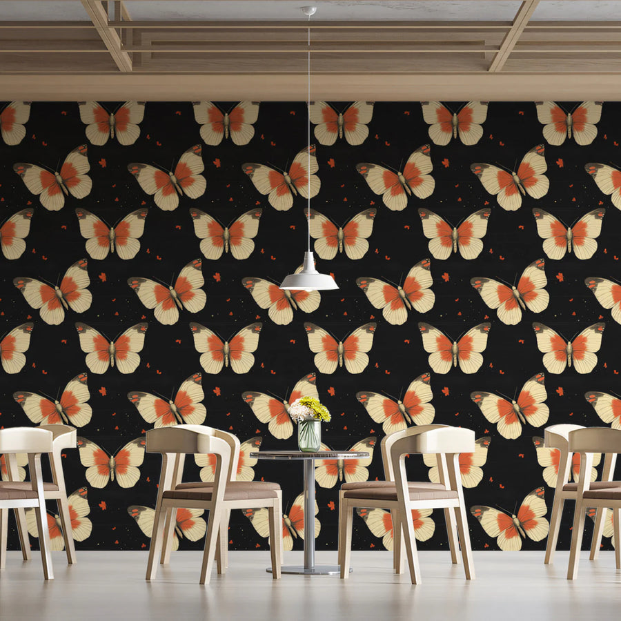 Monarch Butterfly Mural Wallpaper — Dramatic Midnight Pattern Mural Wallpaper