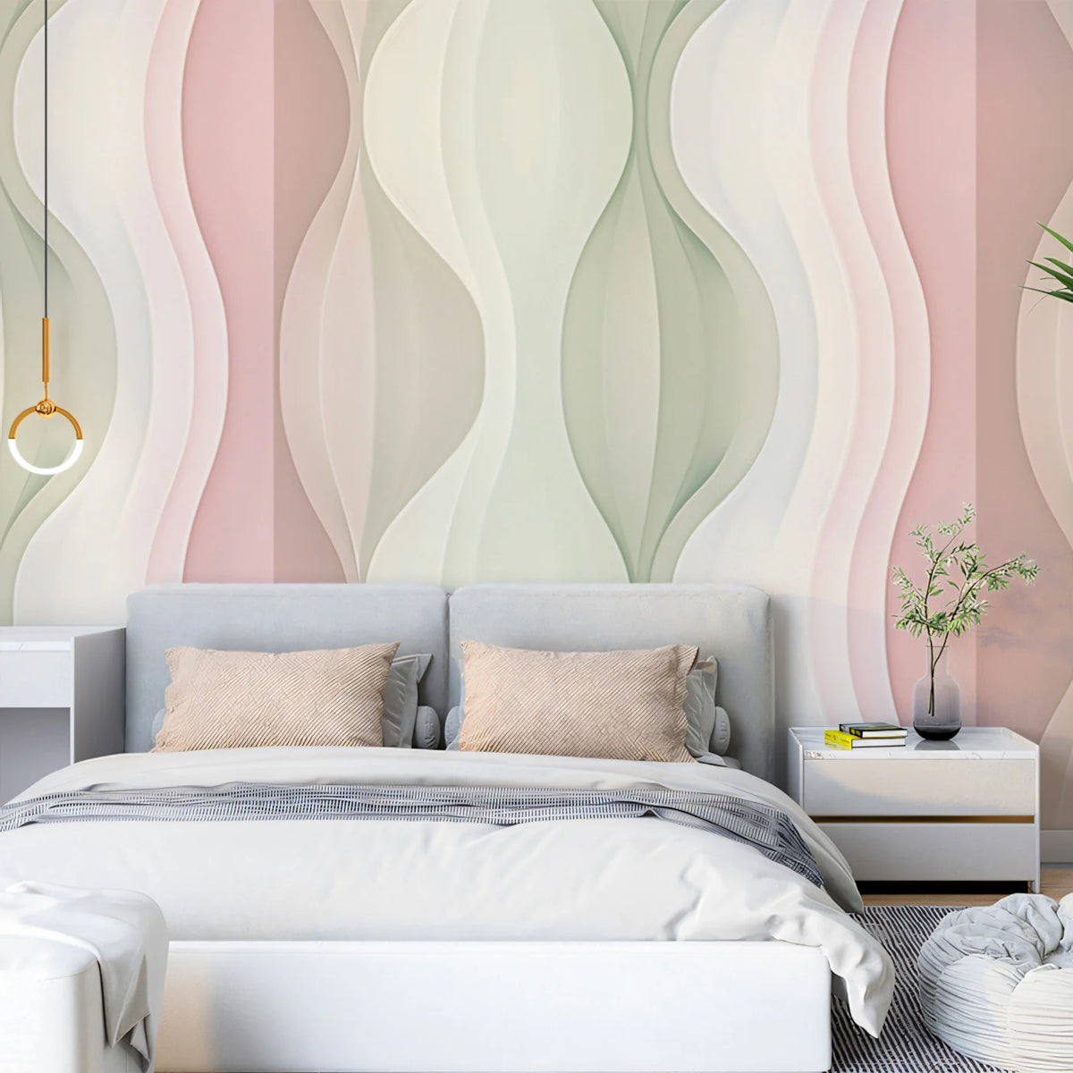 Soft Wave Panel Mural Wallpaper — Modern Fluid Abstract Decor Mural Wallpaper - pure wallpaper artwork