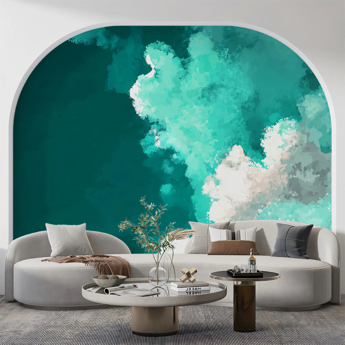 Abstract Teal Watercolor Cloud Mural Wallpaper for Modern Walls Mural Wallpaper - pure wallpaper artwork