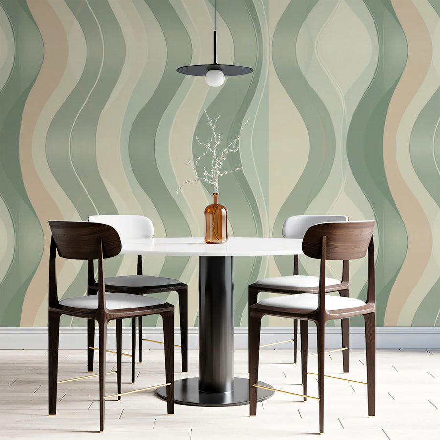 Mid-Century Wavy Stripe Mural Wallpaper — Soft Retro Curves Mural Wallpaper