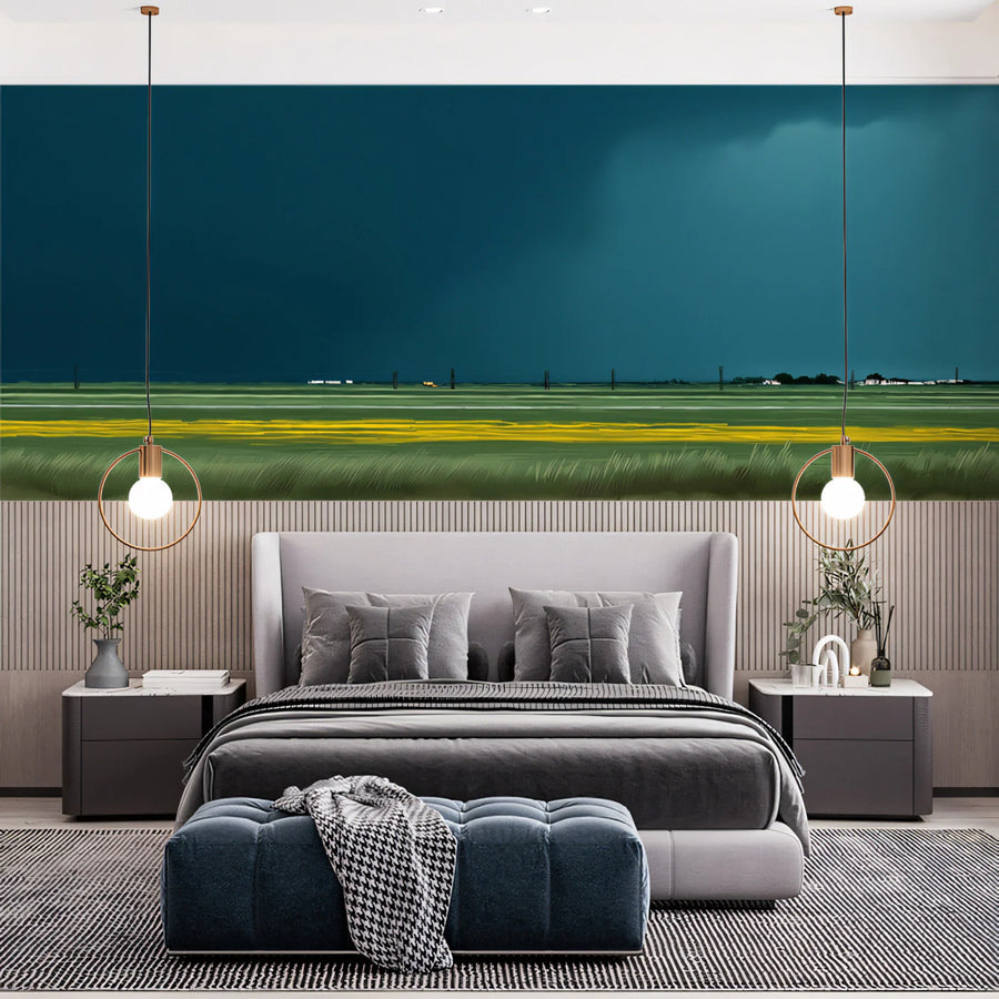 Stormy Horizon Mural Wallpaper — Impressionistic Landscape Design Mural Wallpaper