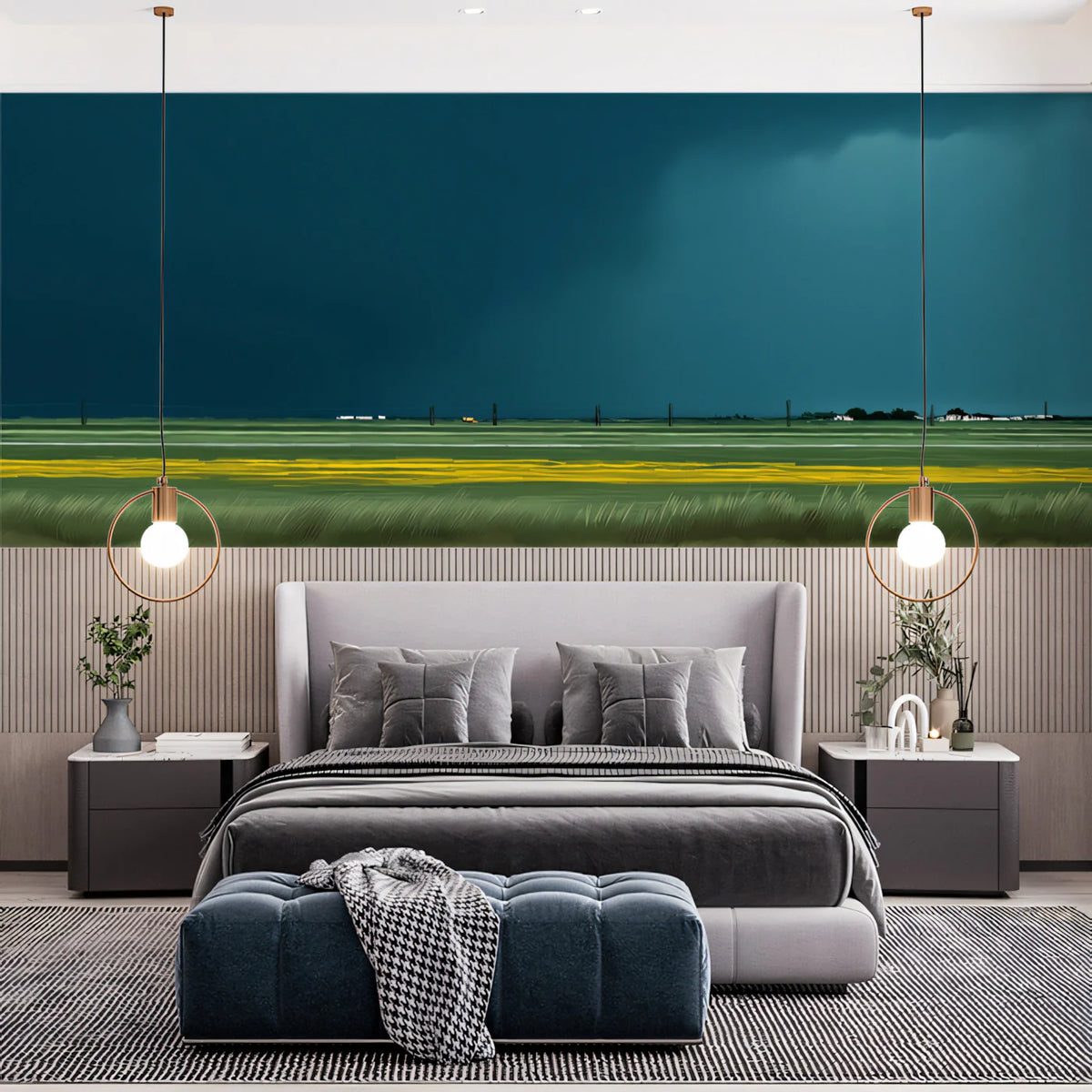 Stormy Horizon Mural Wallpaper — Impressionistic Landscape Design Mural Wallpaper - pure wallpaper artwork