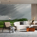 Abstract Meadow Mural Wallpaper — Painterly Stormy Landscape Mural Wallpaper - pure wallpaper artwork