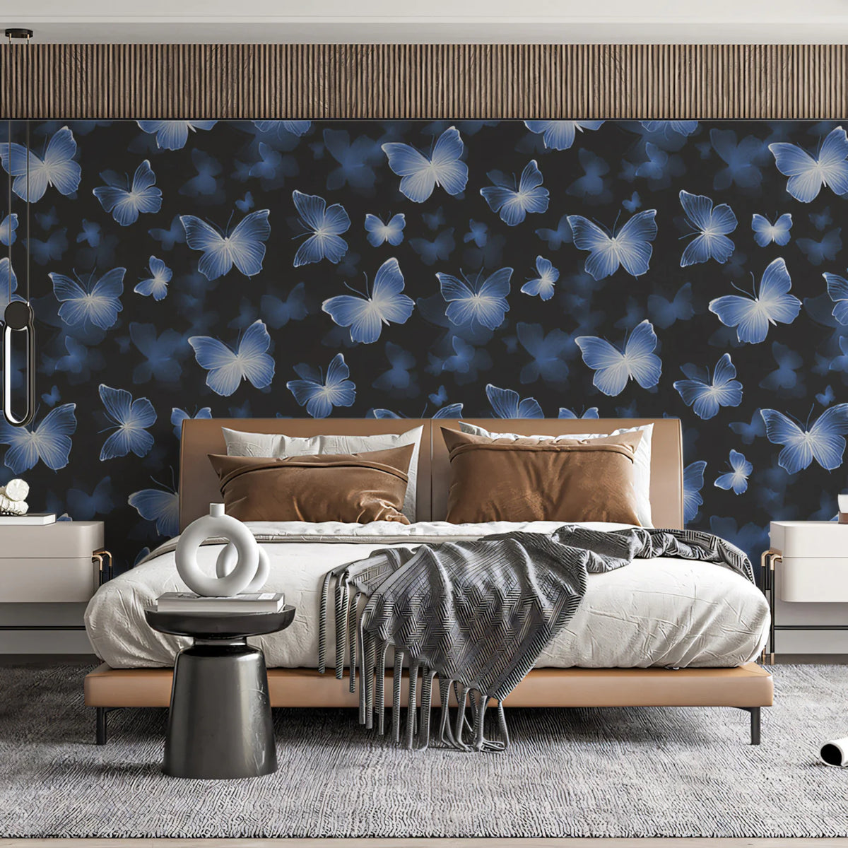 Ethereal Butterfly Mural Wallpaper —Dark Indigo and Charcoal Mural Wallpaper - pure wallpaper artwork
