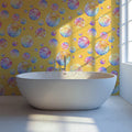 Watercolor Bubble Mural Wallpaper — Playful Yellow and Blue Mural Wallpaper - pure wallpaper artwork