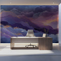Celestial Peaks Mural Wallpaper — Abstract Purple and Gold Clouds Mural Wallpaper - pure wallpaper artwork