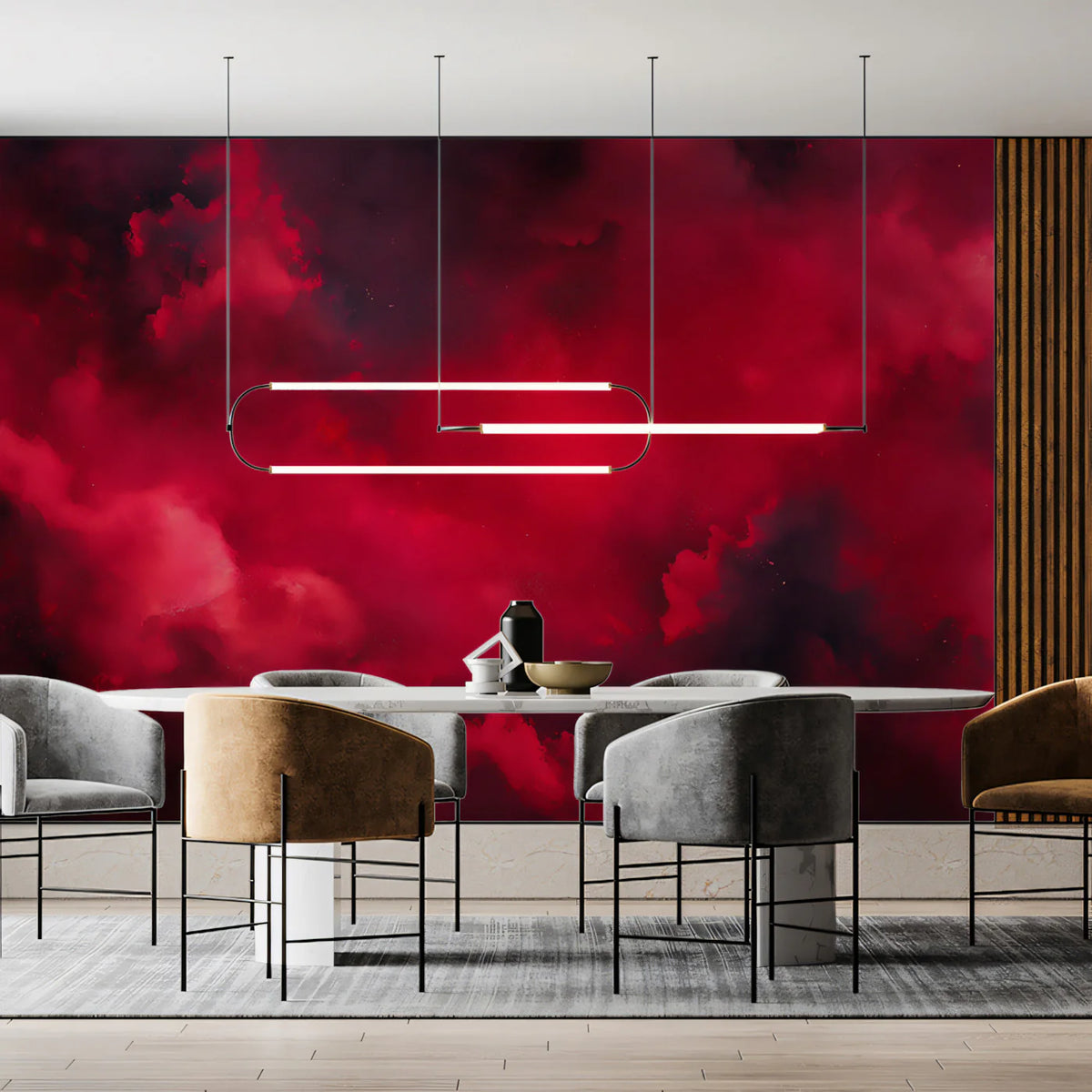 Crimson Smoke Cloud Mural Wallpaper — Dramatic Abstract Design Mural Wallpaper - pure wallpaper artwork