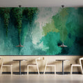 Emerald Grotto Abstract Mural Wallpaper with Hanging Vine Motifs Mural Wallpaper - pure wallpaper artwork