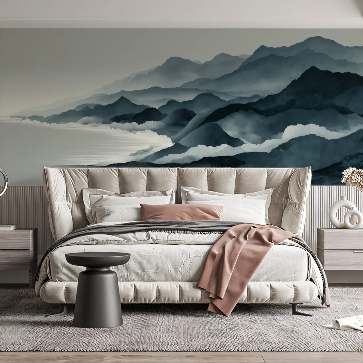 Misty Mountain Ink Wash Mural Wallpaper — Gray Landscape Art Mural Wallpaper - pure wallpaper artwork