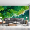 Aerial Coastline Mural Wallpaper — Impressionistic Forest and Ocean Mural Wallpaper - pure wallpaper artwork