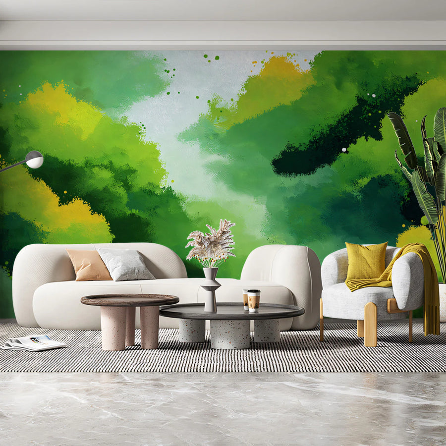 Abstract Green Brushstroke Mural Wallpaper — Expressive Wall Art Mural Wallpaper