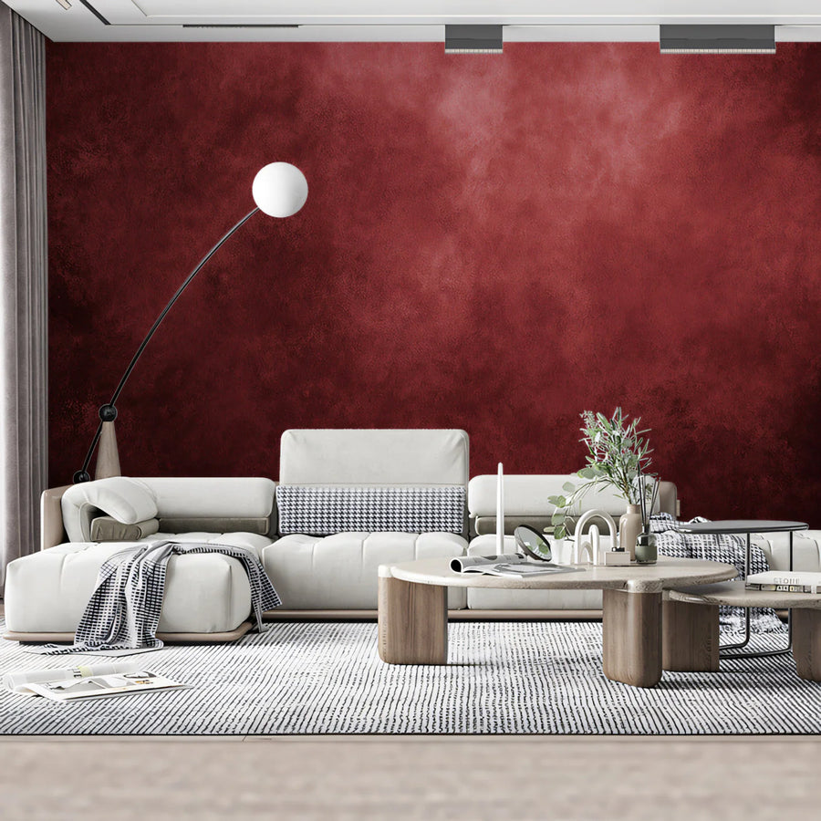 Deep Crimson Gradient Mural Wallpaper — Rustic Concrete Finish Mural Wallpaper