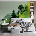Misty Forest Hillside Mural Wallpaper — Soft Painterly Landscape Mural Wallpaper - pure wallpaper artwork