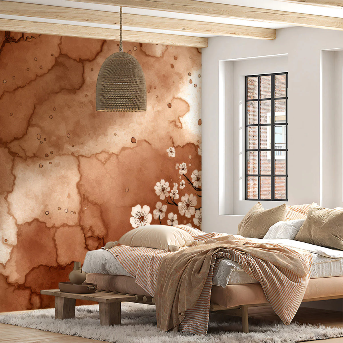 Wabi-Sabi Cherry Blossom Mural Wallpaper in Sepia Tones Mural Wallpaper - pure wallpaper artwork