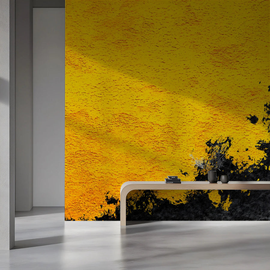 Sun-Drenched Ochre Mural Wallpaper with Abstract Ink Accents Mural Wallpaper