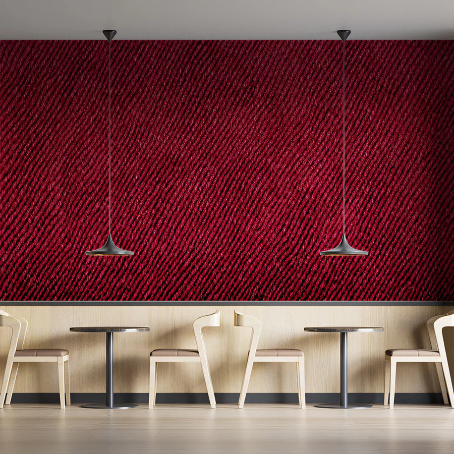 Crimson Textile Weave Mural Wallpaper — Deep Red Fabric Texture Mural Wallpaper