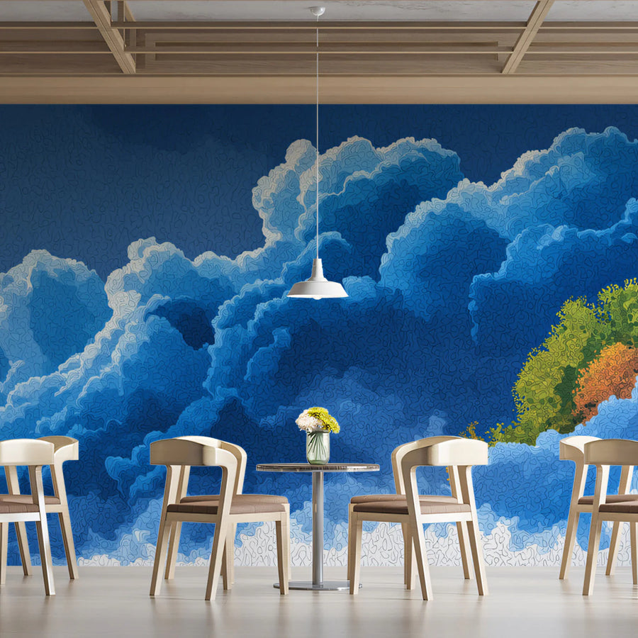 Floating Island Sky Mural Wallpaper — Dreamy Clouds and Lush Trees Mural Wallpaper