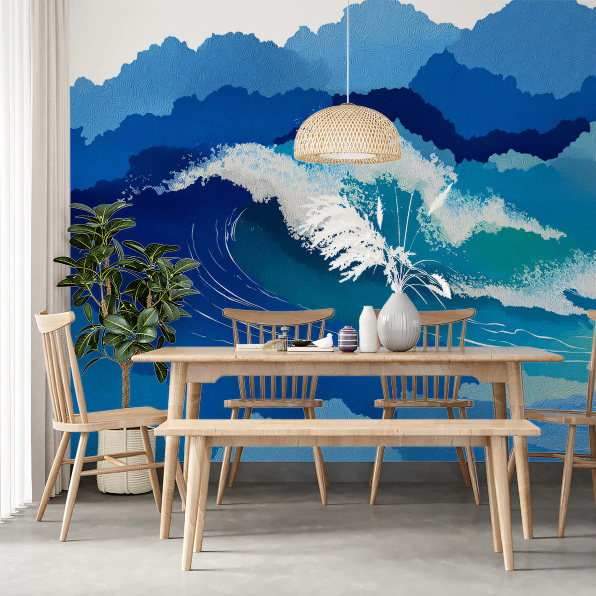 Abstract Coastal Wave Mural Wallpaper — Energetic Painterly Design Mural Wallpaper - pure wallpaper artwork