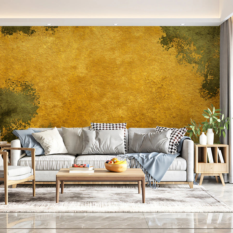 Abstract Gold Leaf Mural Wallpaper — Textured Olive Green Decor Mural Wallpaper