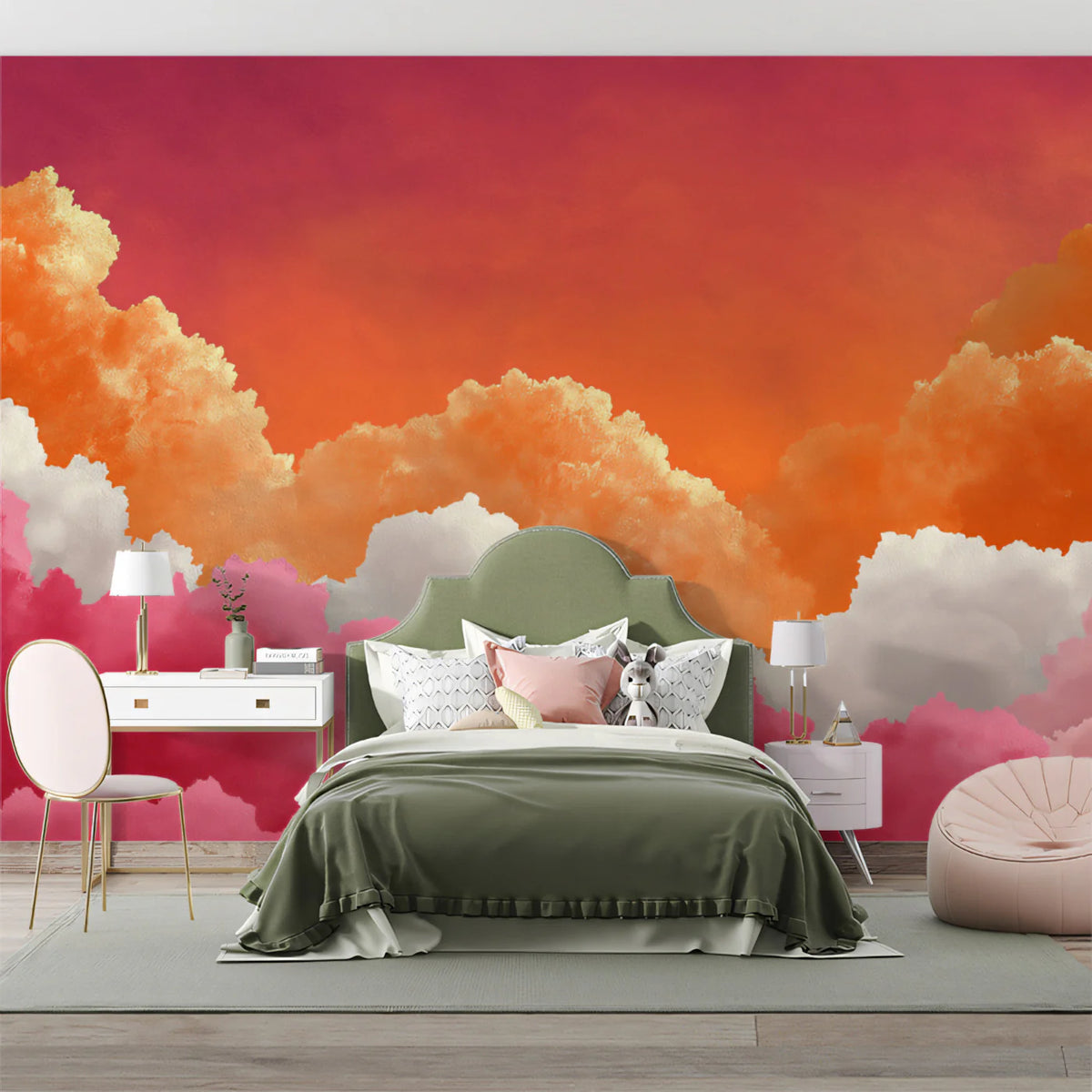 Sunset Cloudscape Mural Wallpaper — Vibrant Painted Sky Mural Wallpaper - pure wallpaper artwork