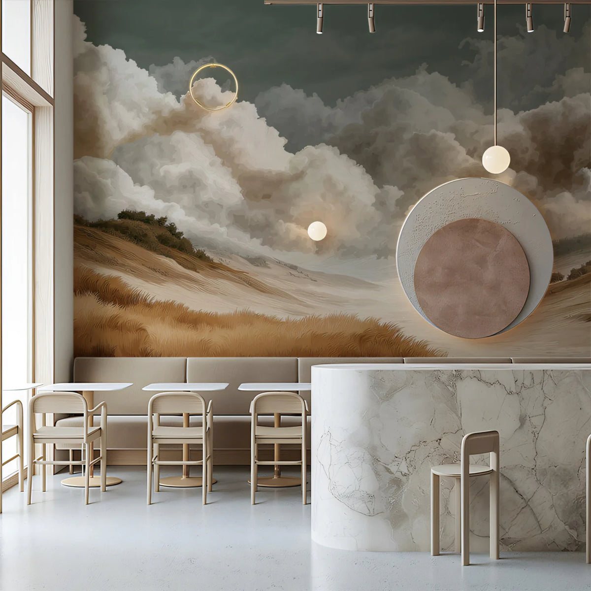 Golden Prairie and Stormy Sky Mural Wallpaper — Impressionistic Art Mural Wallpaper - pure wallpaper artwork