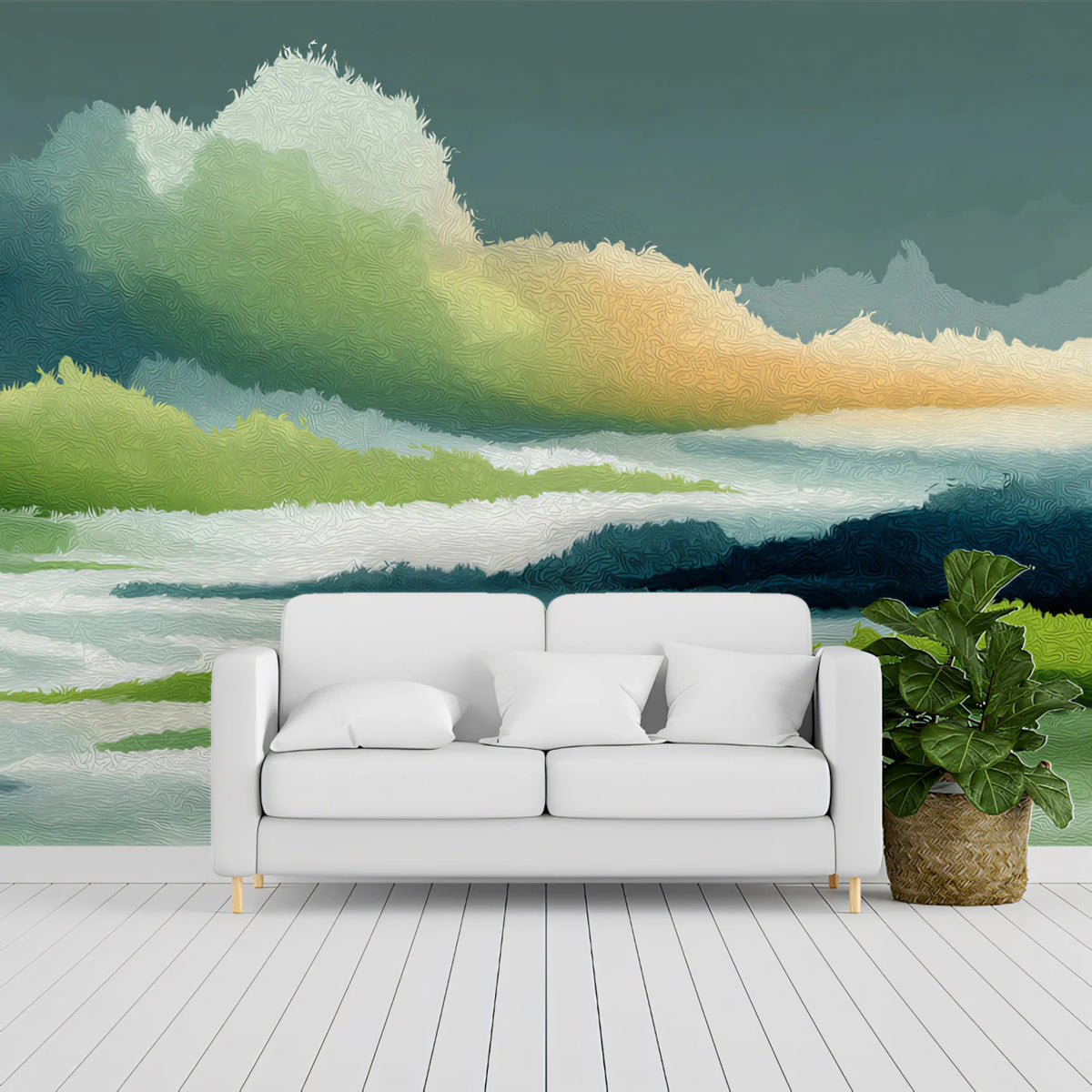 Abstract Stormscape Mural Wallpaper — Impressionistic Brushstrokes Mural Wallpaper - pure wallpaper artwork