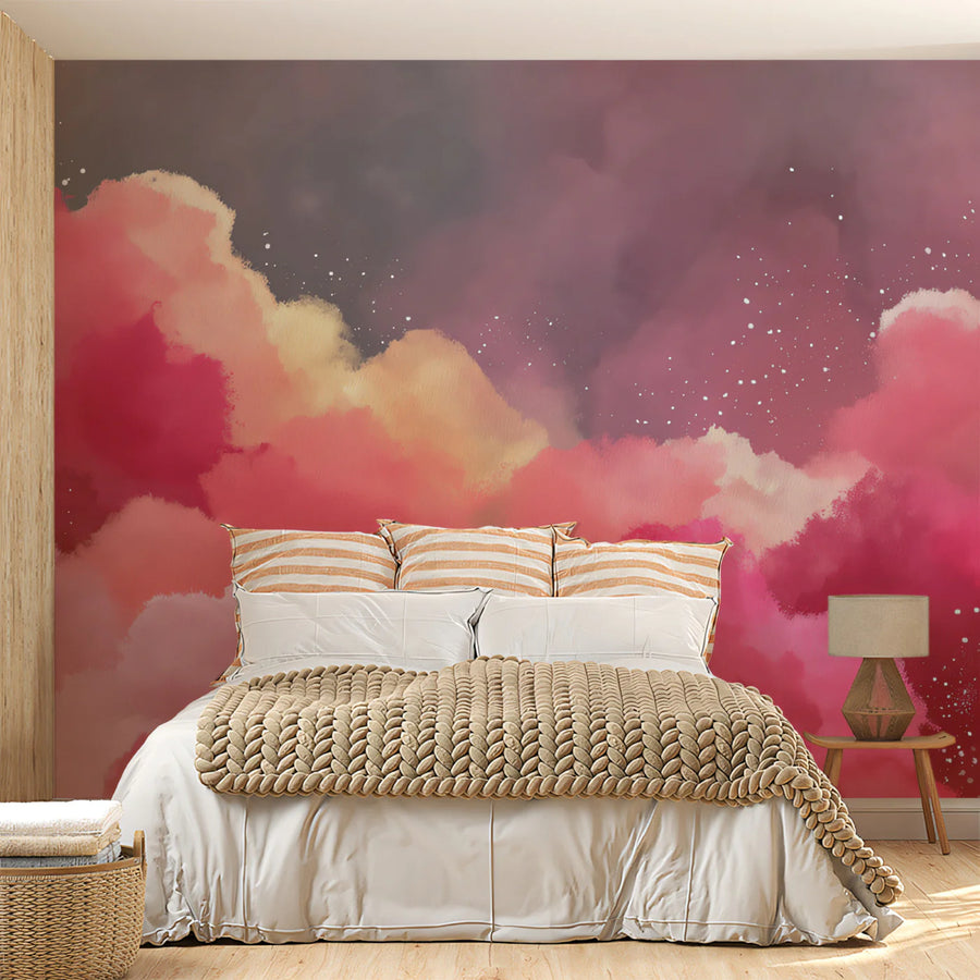 Twilight Nebula Mural Wallpaper — Abstract Sky and Pink Clouds Mural Wallpaper