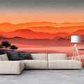 Sunset Horizon Mural Wallpaper — Layered Mountain Landscape Mural Wallpaper - pure wallpaper artwork
