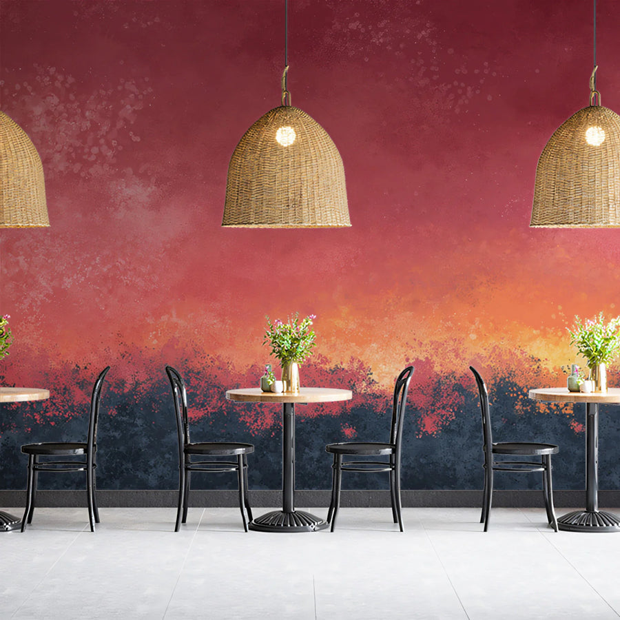 Abstract Painted Sunset Mural Wallpaper — Warm Gradient Landscape Mural Wallpaper