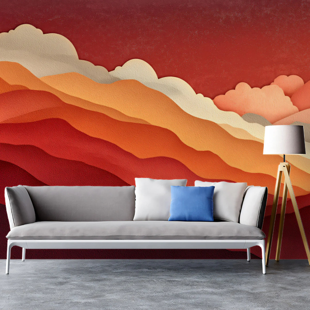 Abstract Mountain Horizon Mural Wallpaper — Mid-Century Retro Style Mural Wallpaper - pure wallpaper artwork