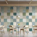 Painterly Checkered Mural Wallpaper in Muted Blue and Green Tones Mural Wallpaper - pure wallpaper artwork