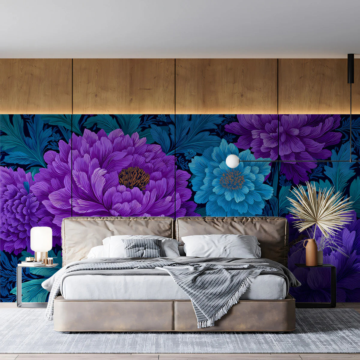 Vibrant Peony Botanical Mural Wallpaper — Deep Jewel Tones Mural Wallpaper - pure wallpaper artwork