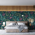 Botanical Floral Mural Wallpaper — Moody Teal and Violet Pattern Mural Wallpaper - pure wallpaper artwork