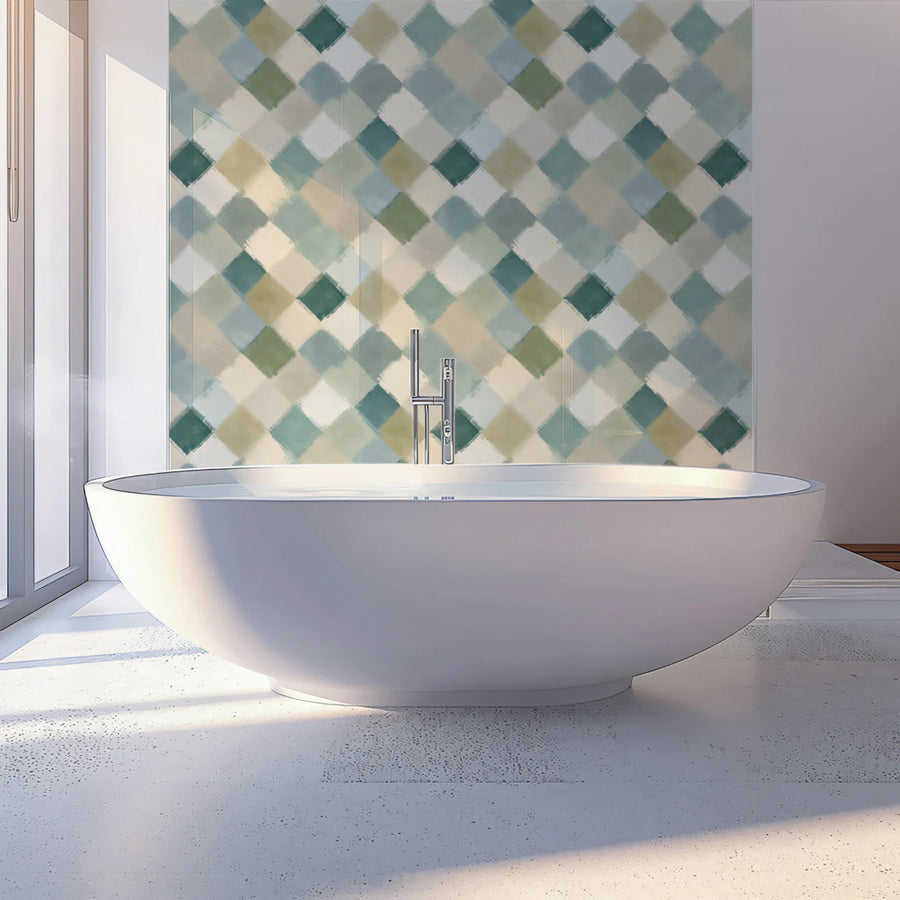 Brushstroke Diamond Mural Wallpaper — Soft Muted Geometric Mural Wallpaper