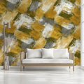 Woven Brushstroke Mural Wallpaper in Ochre and Olive Mural Wallpaper - pure wallpaper artwork