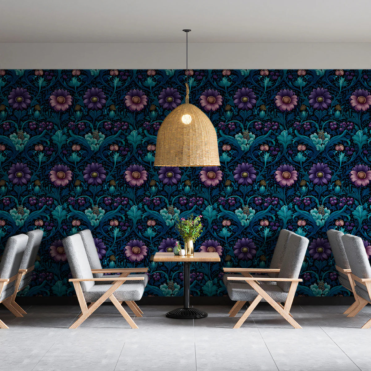 Midnight Bloom Botanical Mural Wallpaper — Dark Floral Art Mural Wallpaper - pure wallpaper artwork