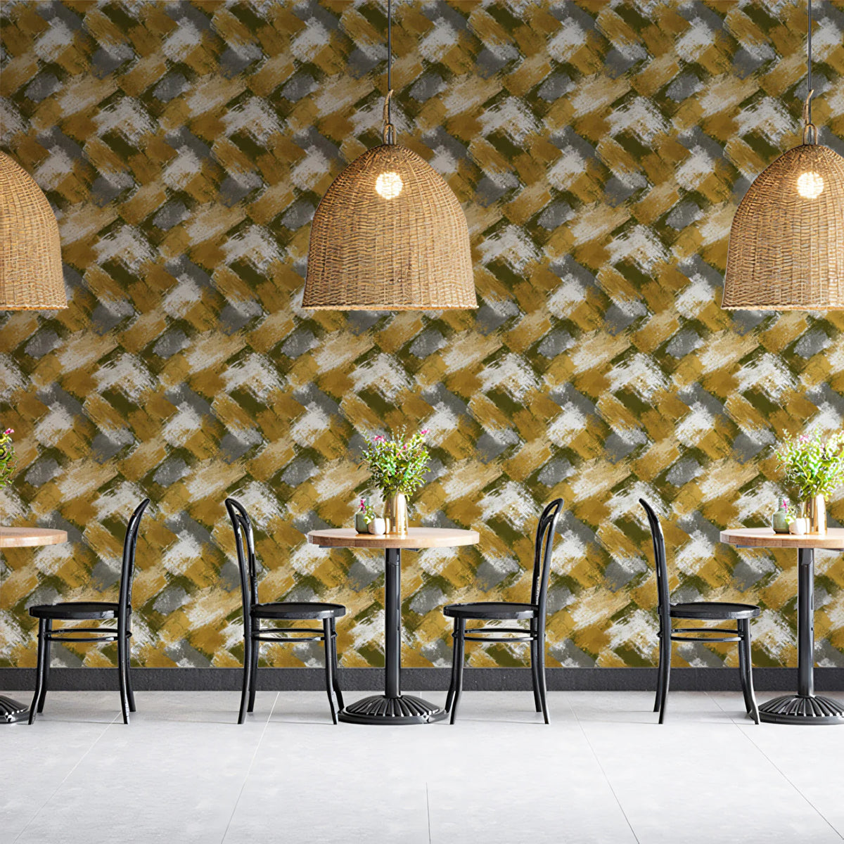 Textured Ochre and Olive Geometric Mural Wallpaper - pure wallpaper artwork