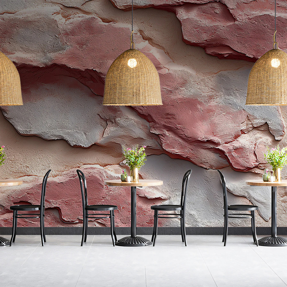 Layered Pink Stone Mural Wallpaper — Abstract Wabi-Sabi Design Mural Wallpaper - pure wallpaper artwork